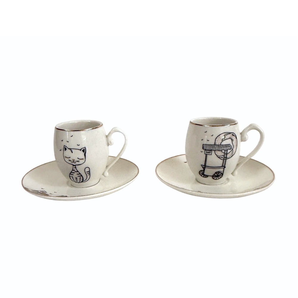 Karaca Galata Istanbul Turkish Coffee Cups & Saucers Set of 2 Porcelain